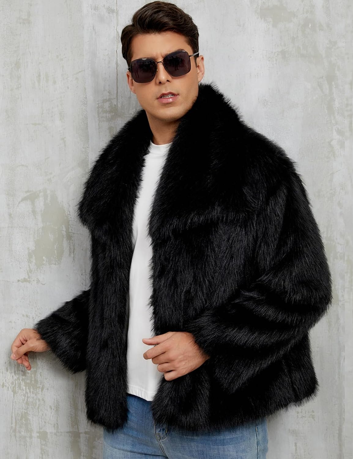 Gihuo Mens Winter Faux Fur Coat Warm Lapel Shaggy Jackets Short Fur Jacket Button Down Outerwear Luxury Overcoat - Image 6