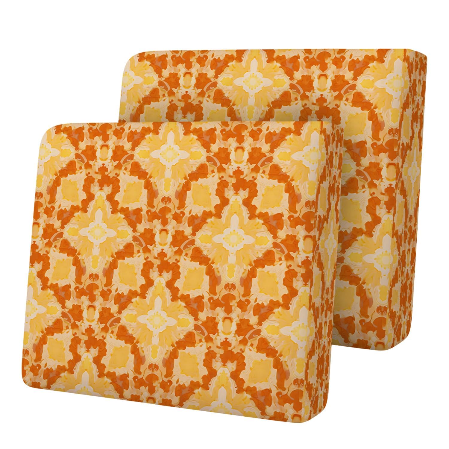 2pcs Orange Geometric Printed Couch Cushion Covers-Washable Stretchy Replacement Covers for Sofa Seats, Non-Slip Sofa Slipcovers Pets Friendly Indoor Decor