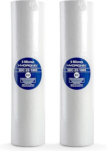 Hydronix SDC-25-1005 Cartucho de filtro de agua de sedimentos de ósmosis inversa RO para toda la casa 2.5" x 10" - 5 micrones (paquete de 2)