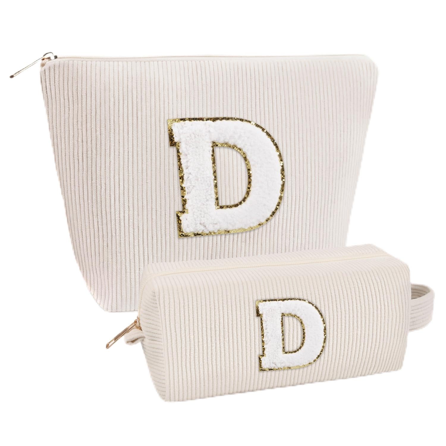 Giftota 2 Stück Personalisierte Kosmetiktasche Damen Cord Schminktasche, A–Z Make up Tasche mit Buchstaben, Kulturtasche für Reisen, Geschenk für Frauen Mädchen, Geburtstagsgeschenk für Frauen Mama