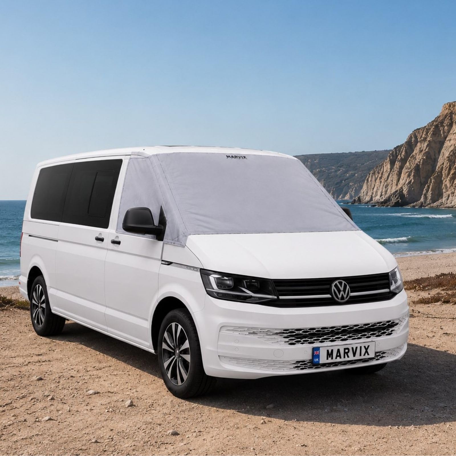 Marvix Externe Thermomatte Wohnmobil Silber Abdeckung Luxus 8mm Frontscheiben-Isolierung Verdunkelungsblende für VW T7 California