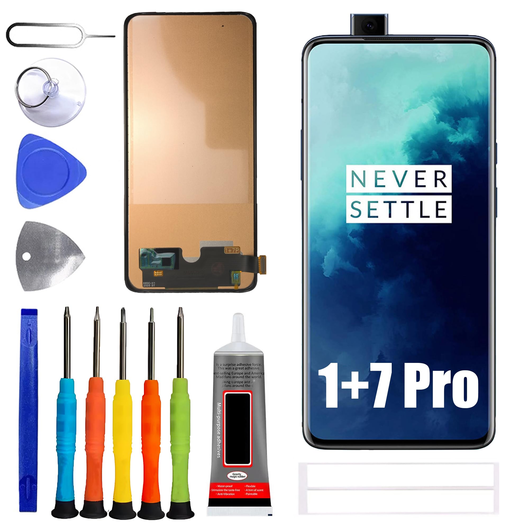 Wyświetlacz LCD do Oneplus 1+7 Pro（1+7T Pro） GM1911, GM1913, GM1917, GM1910, GM1915 [brak funkcji odcisków palców] [6.67"] wyświetlacz LCD Touch Screen Digitizer z zestawem narzędzi