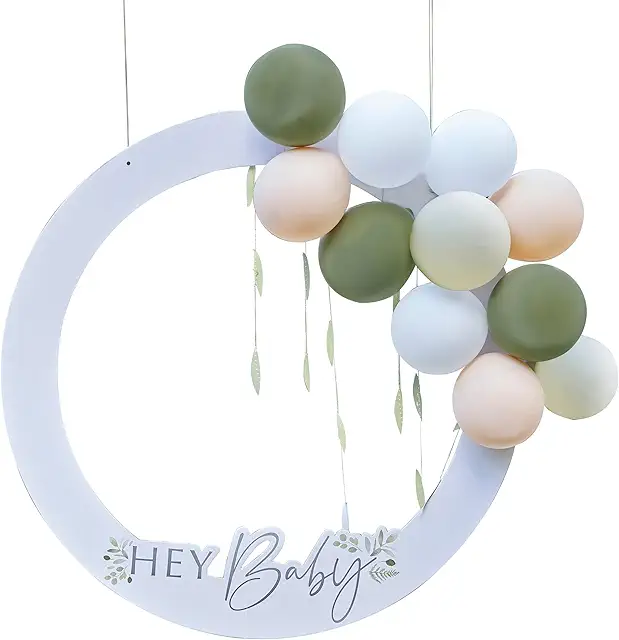 Hey Baby Bilderrahmen für Babyparty mit Ballons & Girlande – Babyshower Geschenk