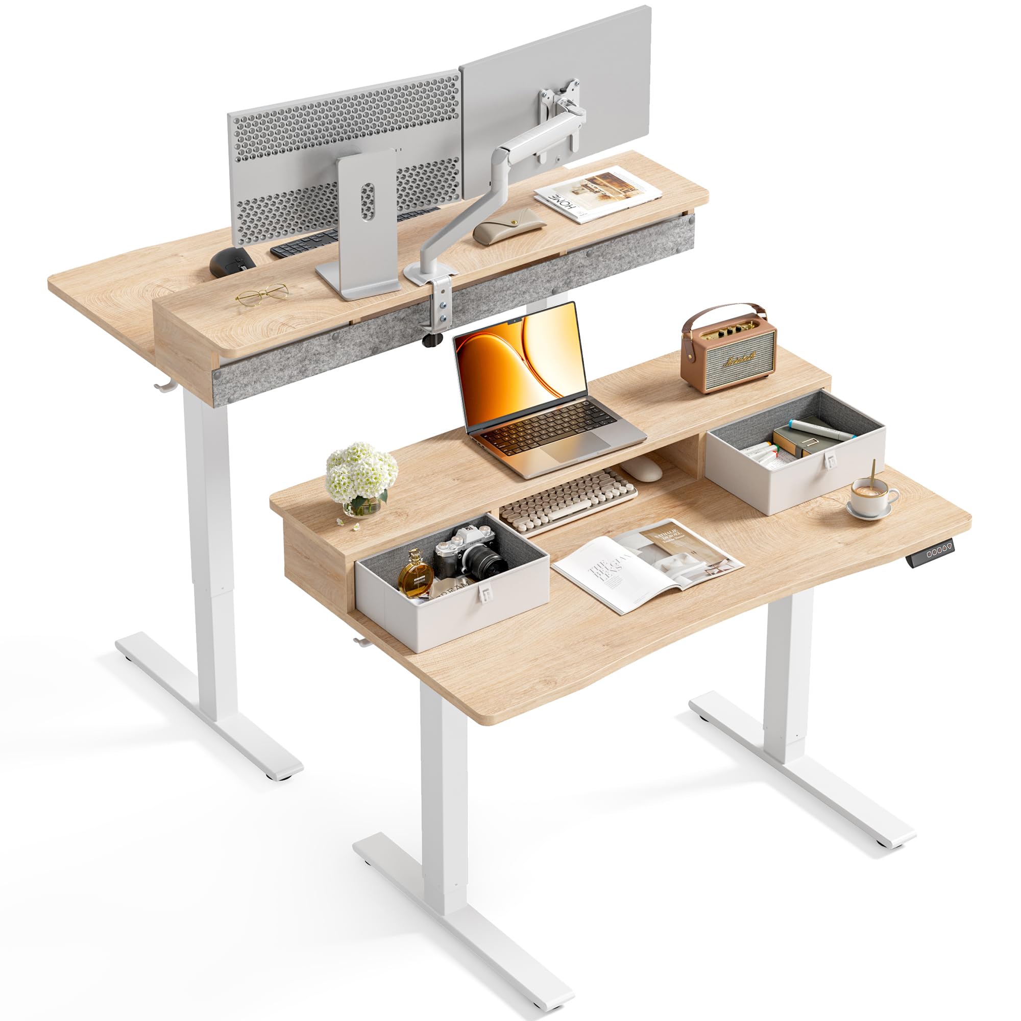 FEZIBO 48 x 24 Inch Electric Standing Desk with 2 Drawers, Maple