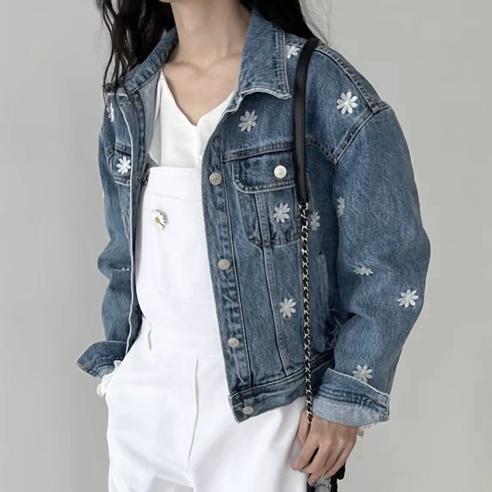 Tessuto Denim Tessuto Denim Blu Scuro Tessuto 100% Cotone Fantasia Floreale Tessuto Ricamato Tessuto da Cucito Creativo per Costumi Artigianato E Decorazioni per La Casa(Size:1.5x2m/59x78.7in)