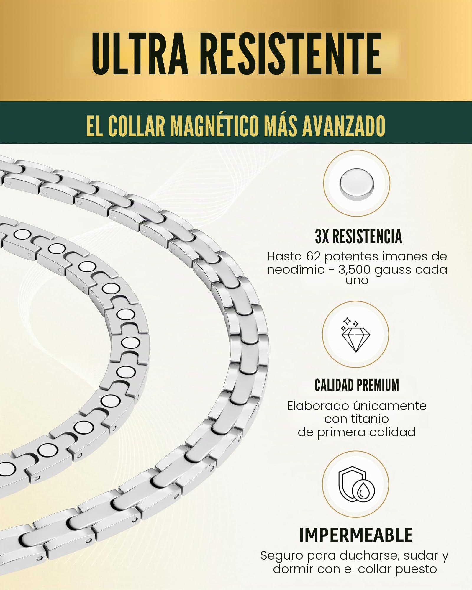MagnetRX® Collar Magnético Terapéutico de Titanio - Collar Mujer y Hombre con Imanes Magnetoterapia para Alivio Natural de la Artritis, Dolor de Cabeza, Espalda, Hombro, Migrañas