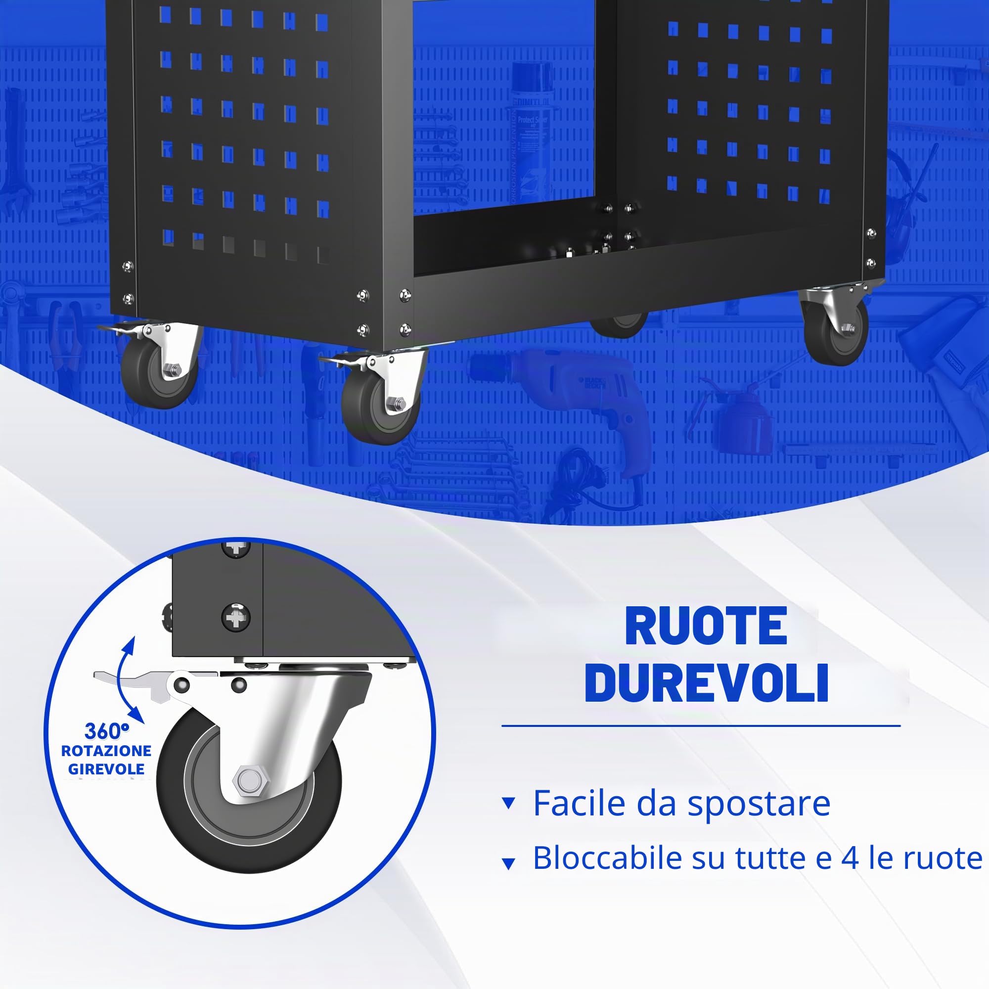 SUPEER Carrello da officina, carrello portautensili con ruote 78x35x70 cm, con cassetto con chiusura a chiave e Pegboard, 4 ganci, per officine, capacità di carico 150 kg