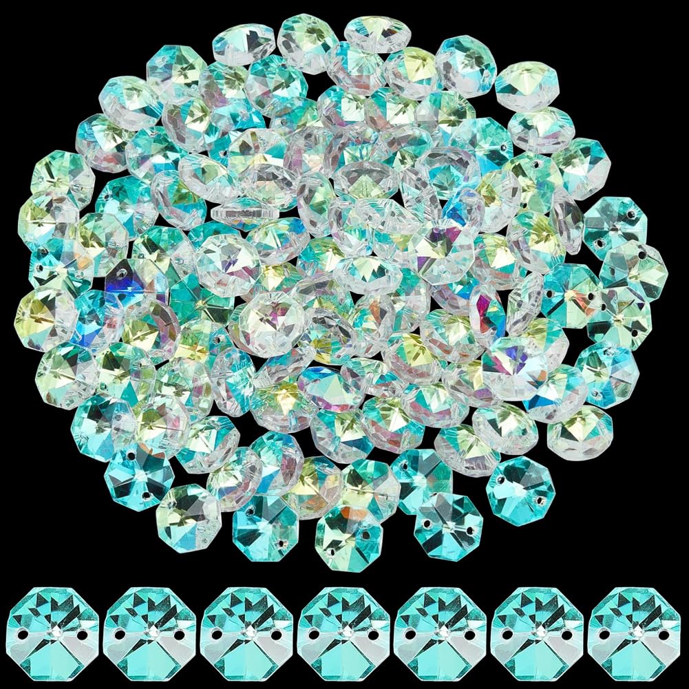 SOFPLATE 1 Box 120Pcs 14mm Crystal Octagon Beads Prism Beads Bulk with 2 Hole Clear AB Glass Chandelier Parts Replacement Suncatcher Faceted Spacers for DIY Lamp Hanging Pendant Jewellery Ornaments