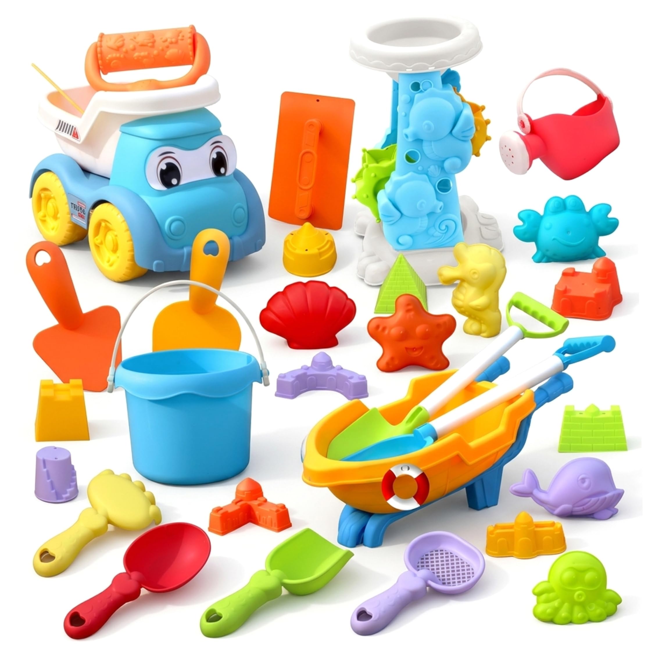 Sandstrandspielzeug, Sandspielzeug für Kinder, 30-teiliges Kinder-Strandset – Schaufel, Wagen, Eimer und Formen für Wasser- und Schneespiele, bunt