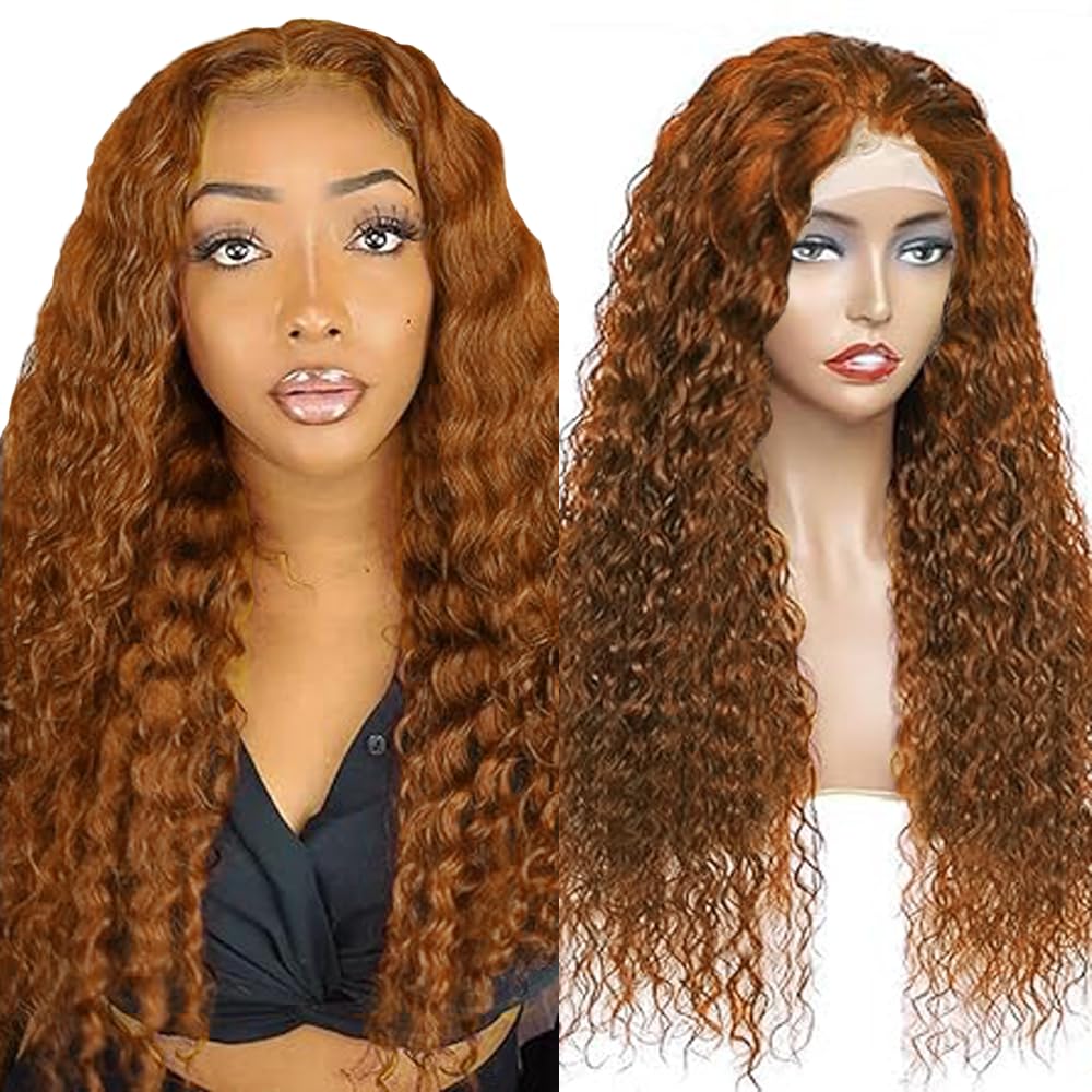 Human Hair Wig Curly Wave 4X1 Lace Parrucche Donna Capelli Veri Glueless Wear and Go Pre Plucked with Baby Hair Low Shedding #30 Light Brown for Women 24 Inch