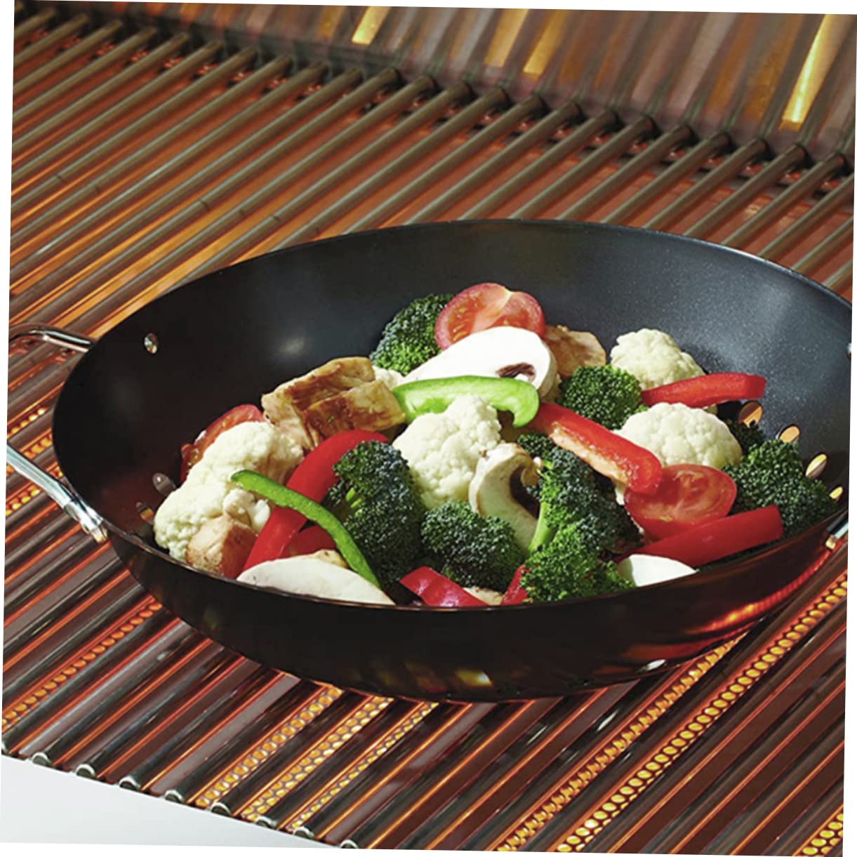 SUPVOX Piastra per Barbecue Rotonda in Acciaio con Foro, Padella Antiaderente per Grigliare Carne e Pesce, Facile da Pulire, per Uso Domestico e All'aperto