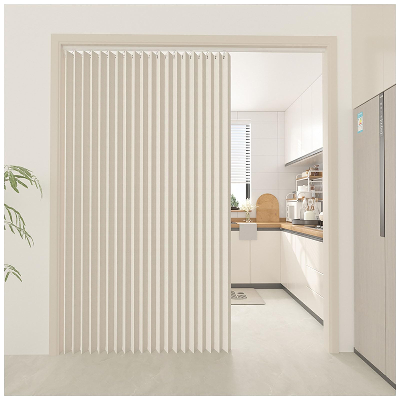 APMOE Home Room Darkening Door Curtains, Privacy Pleated Folding Curtain With Magnetic Closure Closet Door Curtains for Temporary Door Solutions Doorway Curtains(Beige,220x200cm)