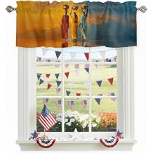 Three Black Women Valances for Windows, African Tribal Boho Red Yellow Green Rod Pocket Kitchen Valance, Small Window Treatment Short Curtains for Kitchen Cafe Living Room Bathroom, 60"x18"