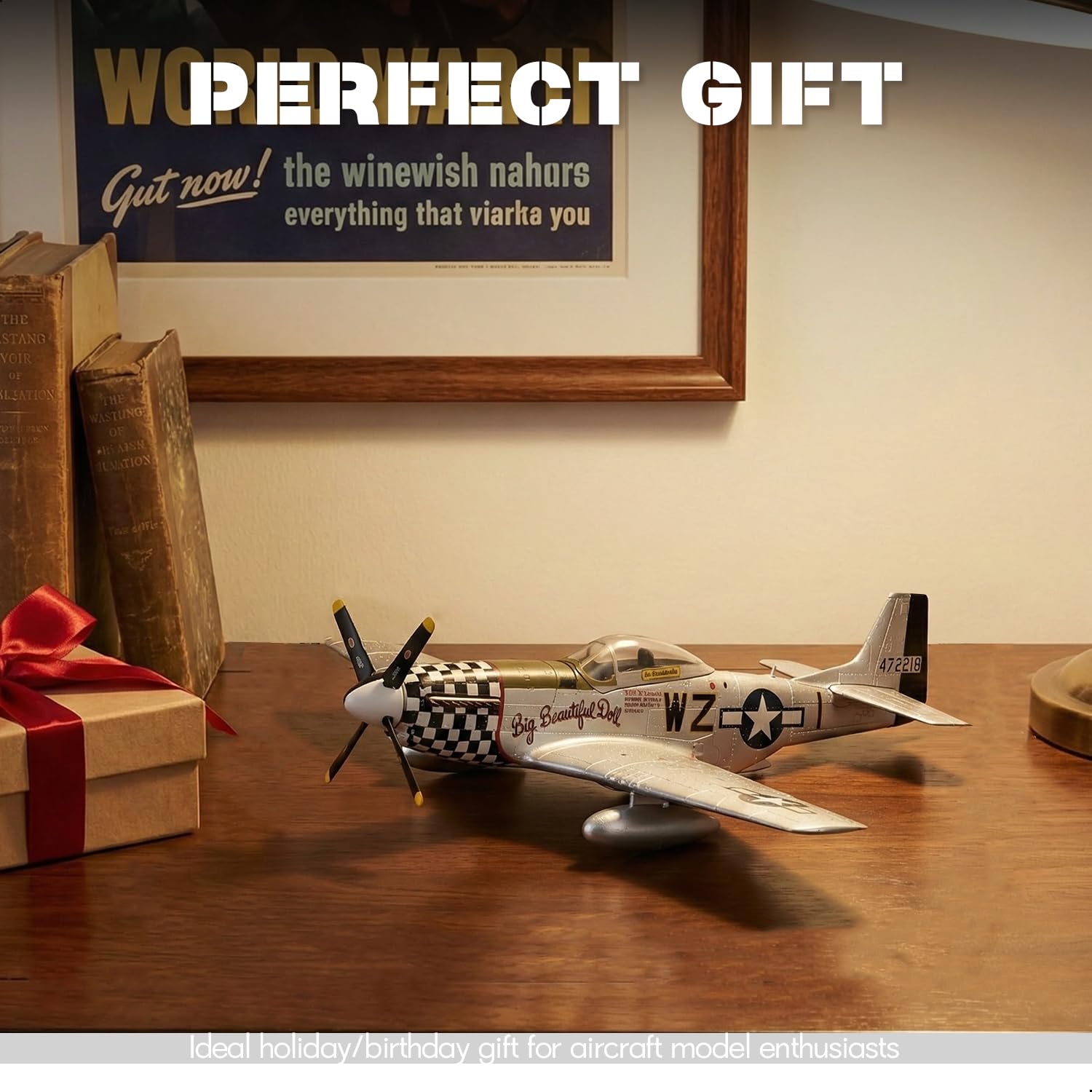 Maßstab 1:72 Nordamerikanische Luftfahrt P-51D Silber Mustang Fighter Modell WWII US-Kämpfer Militär Metall Druckguss Flugzeug Modellbausatz für Erwachsene Sammlung oder Geschenk