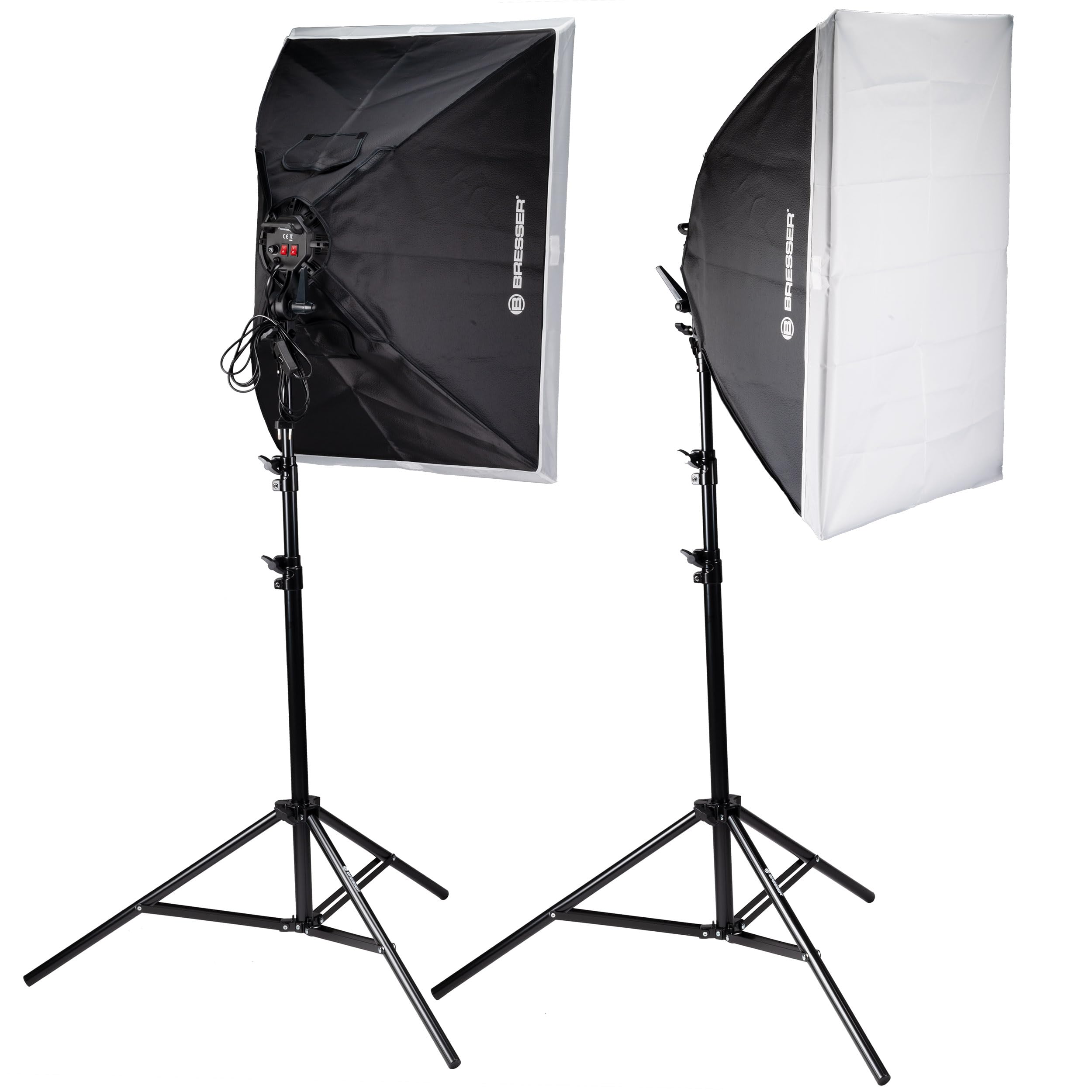 Bresser Kit Luce Diurna LED per Studio Fotografico con 3 Softbox 60x80 cm, 15 Lampade LED, Treppiedi, Braccio Boom, Borsa, 5500K, CRI >85