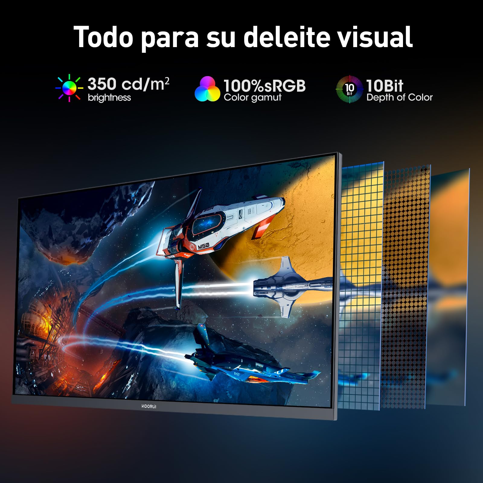 KOORUI G2741L 27" Monitor Gaming, UHD 2160P 160Hz / FHD 1080P 320Hz (Fast IPS, 1ms, Adaptive Sync, Giratorio, Inclinación, Altura Ajustable, Eye Care, HDR400, 10Bit, 2xHDMI 2.1, DP 1.4)