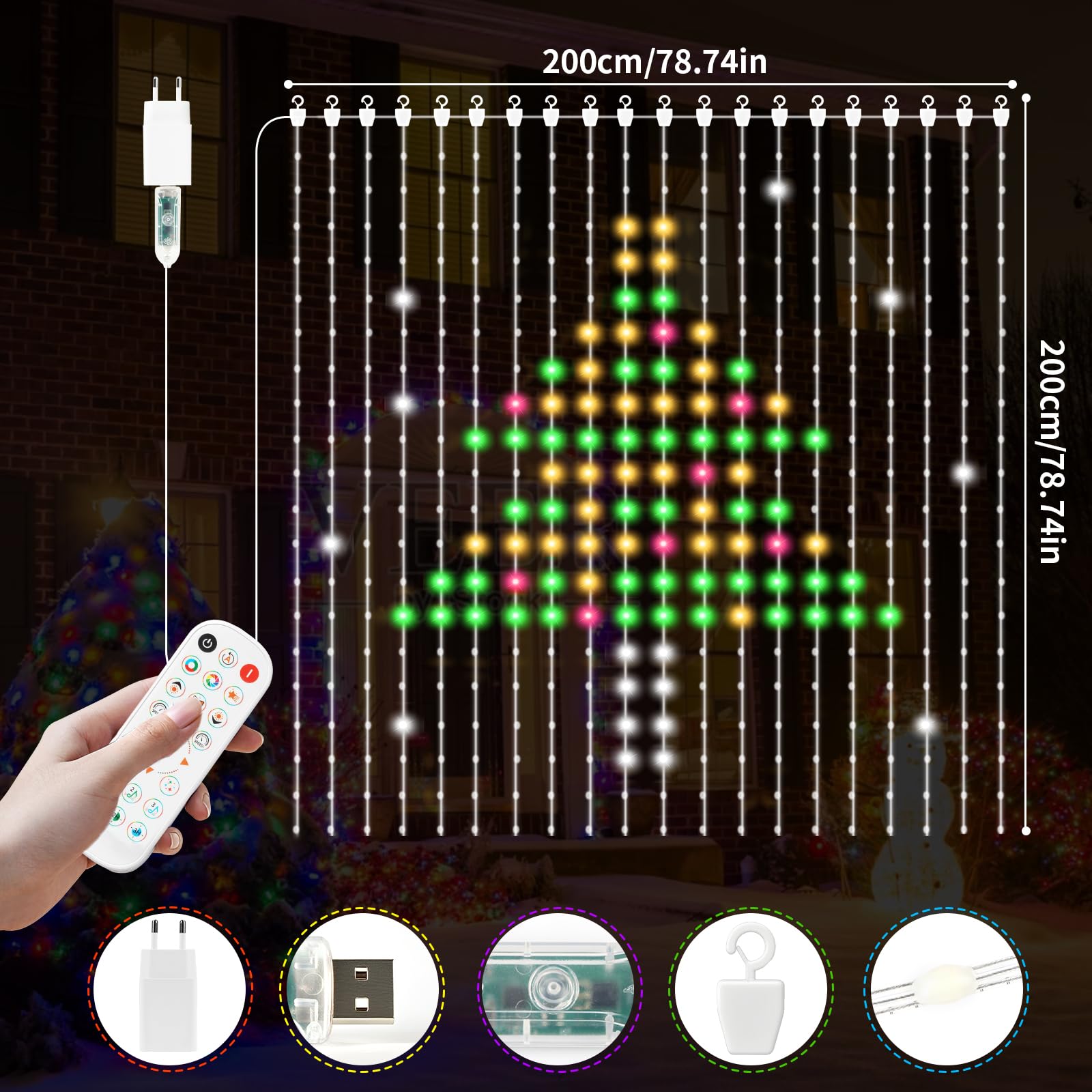 YOOHBERRYS Tenda Luminosa, Luci Per Tende Con 400 LEDs, Telecomando, APP, Sincronizzarsi con la Voce, Timer, DIY Tenda Luminosa per Natale, Feste, Matrimonio, Interni ed Esterni IP65 (2 X 2m)