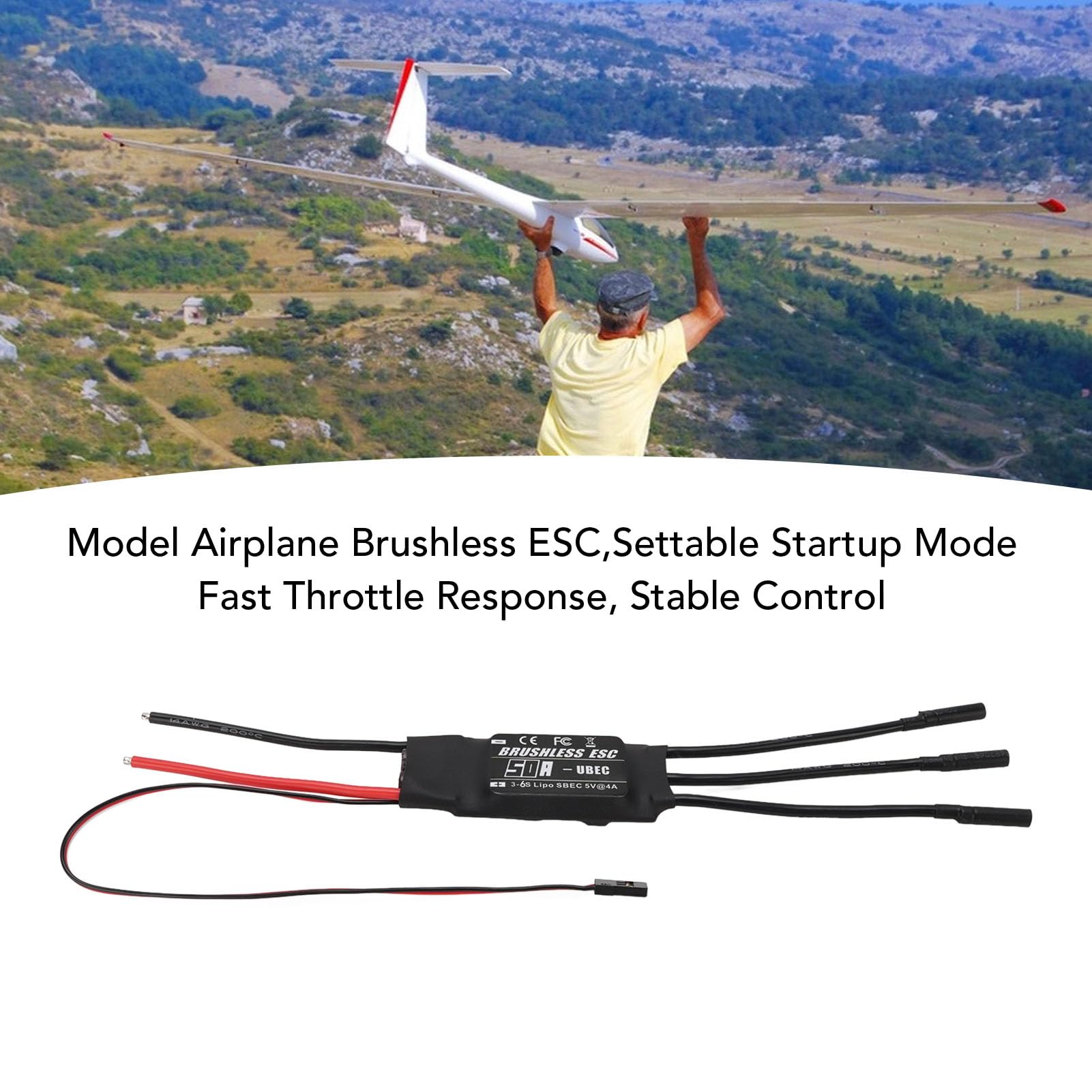 MOTEUR DE BROSSION CHÉRIME, Contrôleur de vitesse électrique 50A ESC avec carte de programmation RC Airplane Motor sans balais pour RC Drone Airplanes Accessoire