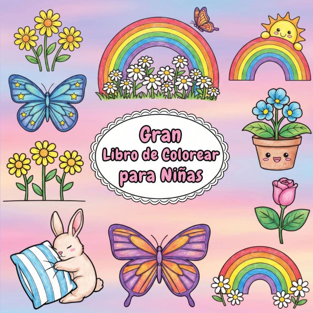 Gran Libro de Colorear para Niñas: Mariposas, Arcoíris y Flores para Niñas de 4+