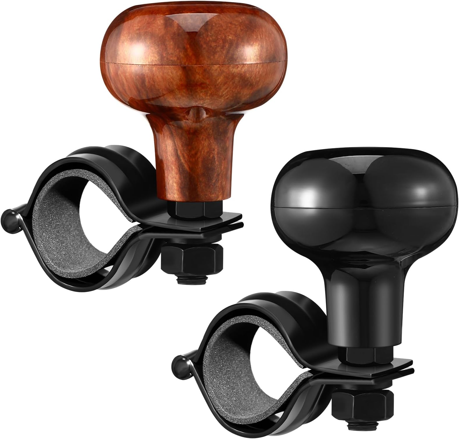 Tallew 2 Pieces Steering Wheel Knob Spinner Suicide Knobs Steering Wheel 360 Degrees Rotation Tractor Accessories for Cars, Trucks, Tractors, Boats(Black and Brown)