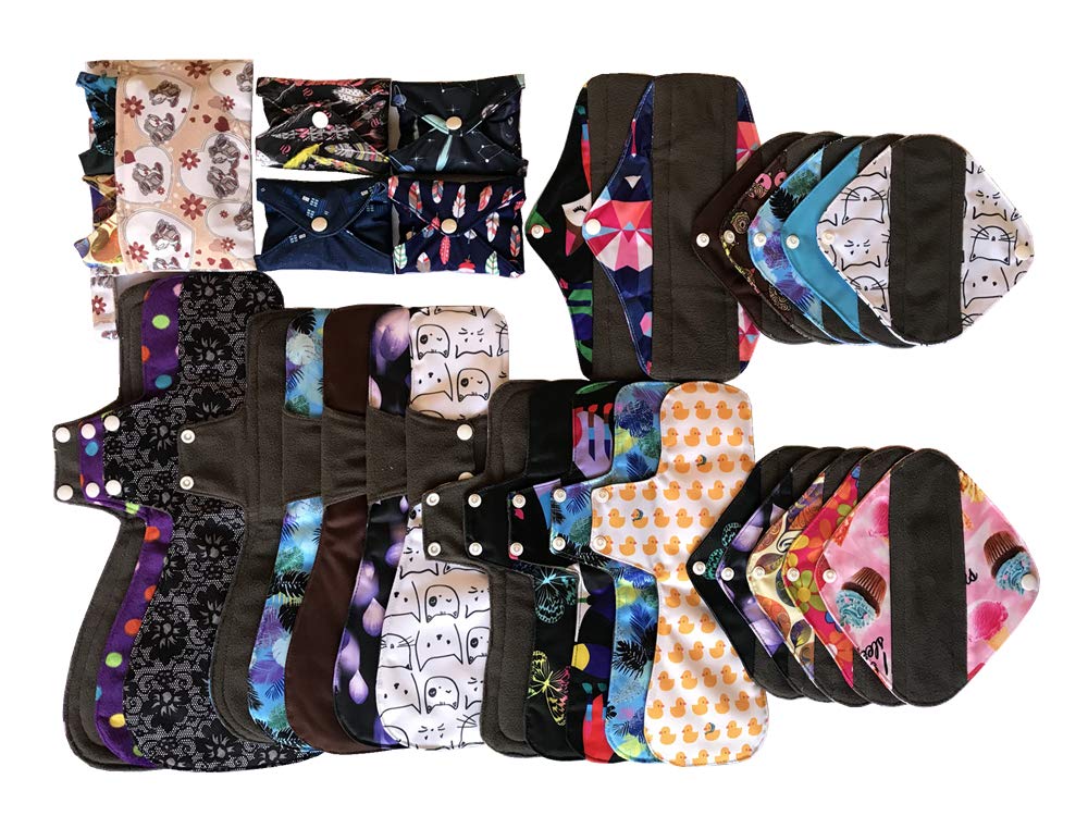 MUMBABY 32 piezas serie completa Set 1pc Mini Wet Bag+5@7inch +5@8inch+8@10inch+5@12inch+5@14inch +3@16inch carbon Bamboo Mama Cloth/Menstrual Pads/Reusable sanitarios Pads
