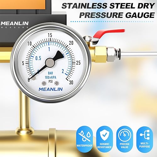 Miniatura 7 de MEANLIN MEASURE Medidor de baja presión seco de 0  30 psi, acero inoxidable, 14 de pulgada, NPT de 2 pulgadas, esfera de cara impermeable para