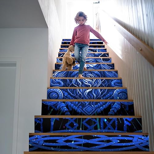 Miniatura 5 de Brebasf - Calcomanías decorativas abstractas para elevador de escaleras, temática vikinga, fantasía, galaxia, vikingos, mitología nórdica, diseño de