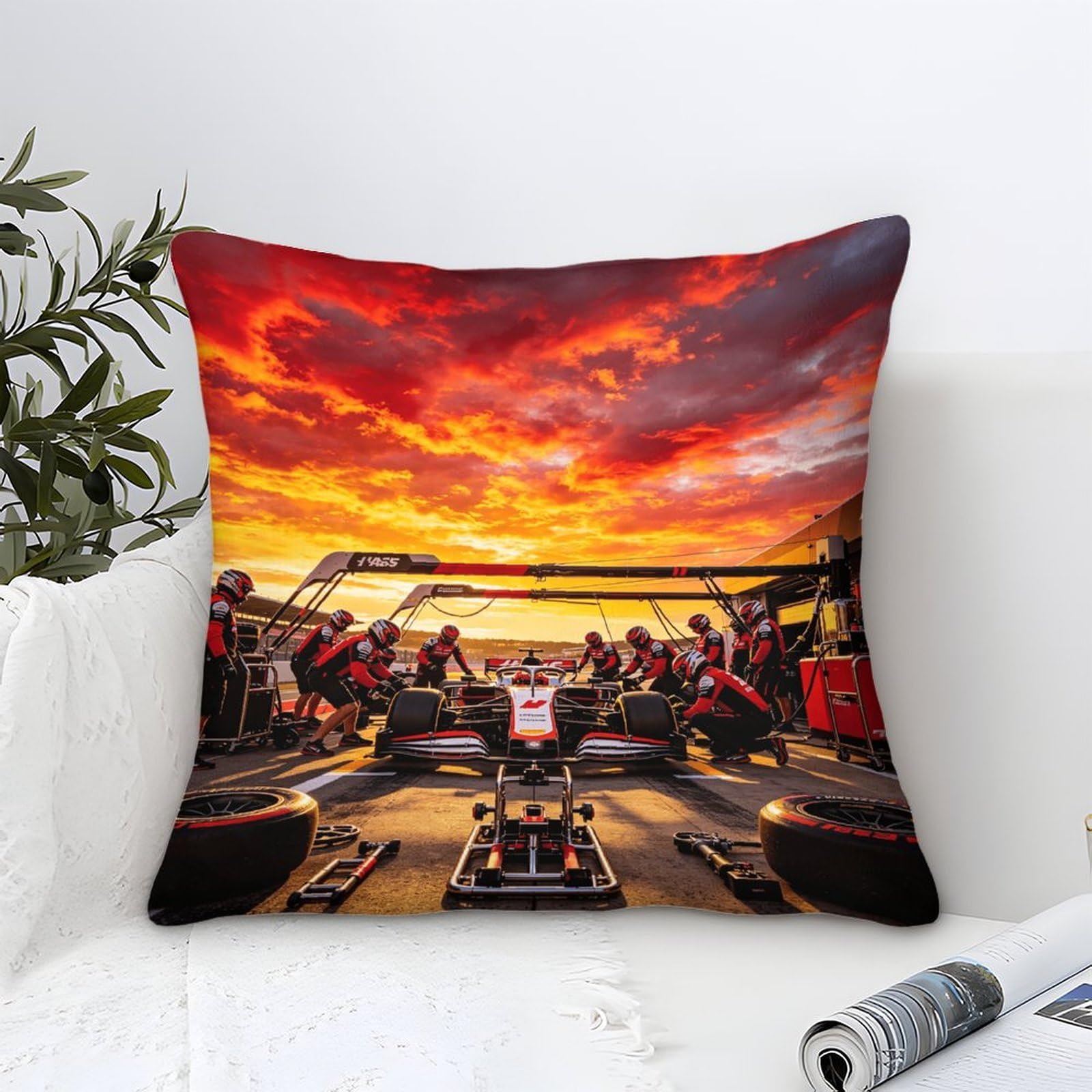 3U6C4M9K Luxury Microfiber Square Throw Pillow Cases Formulaa Racing with Invisible Zipper, 50x50cm Decorative Throw Pillowcases with Pit Stop, for Livingroom Sofa Bedroom