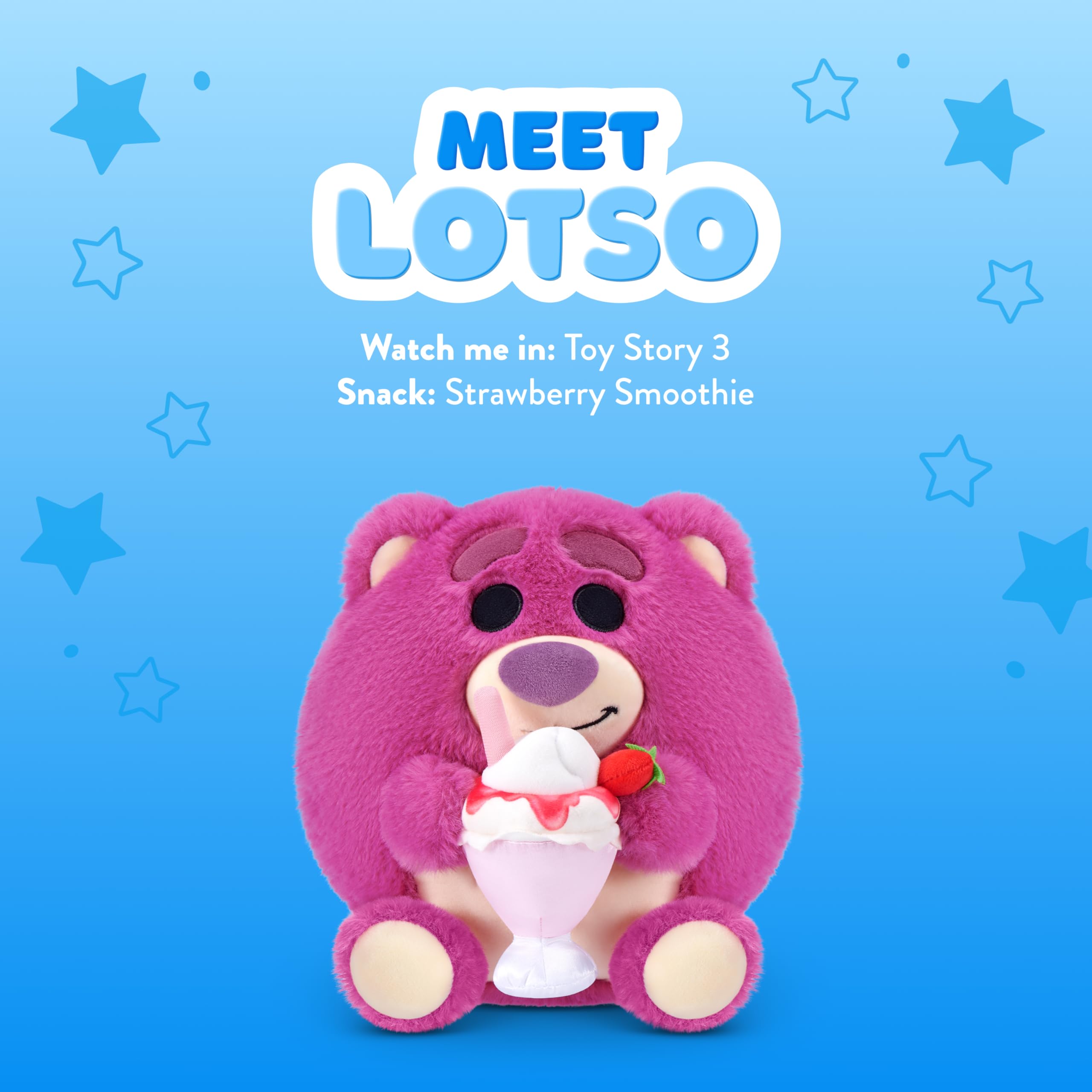 Snackles Disney 8-Inch Plush Toy (Lotso & Strawberry Smoothie) by ZURU, Ultra-Soft Stuffed Animal with Snack Accessory - Image 2