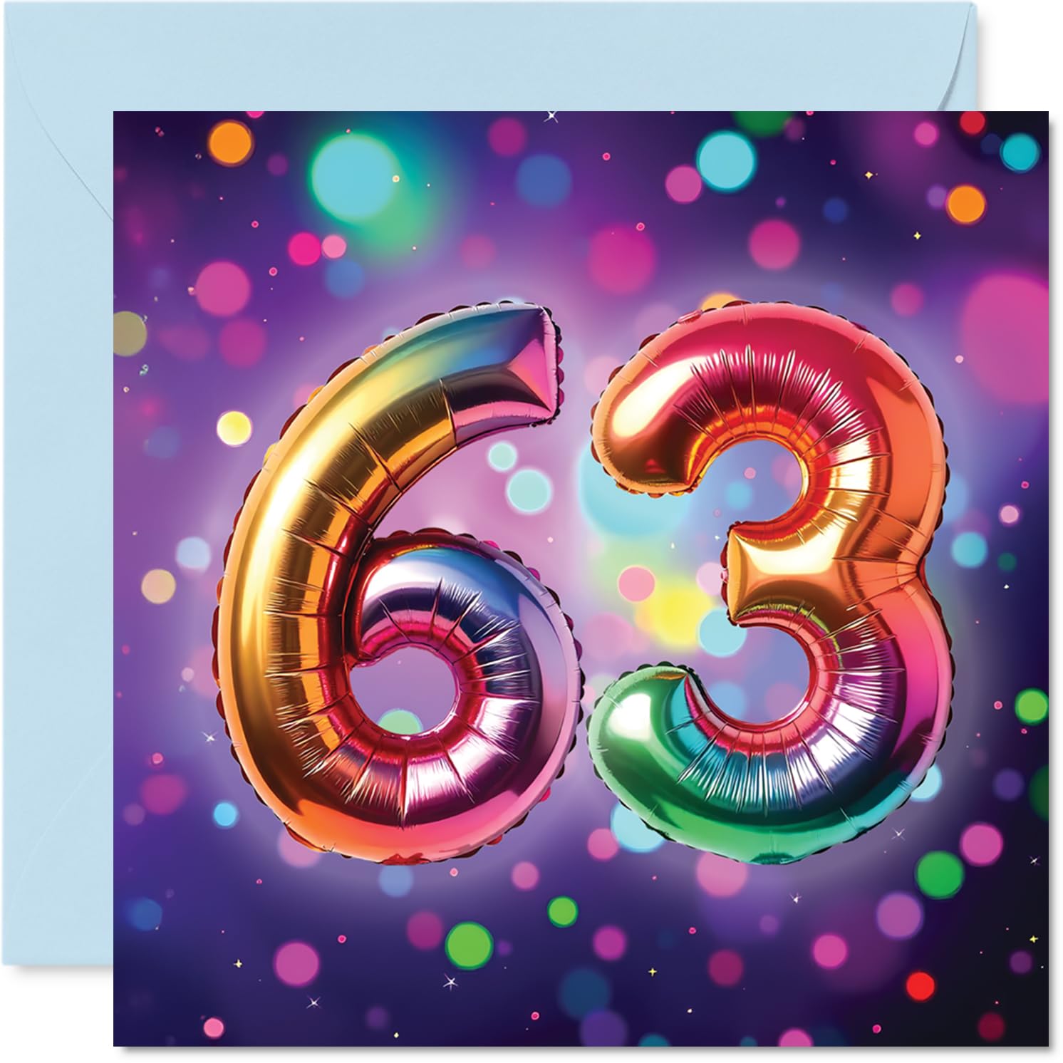 63rd Birthday Cards for Women and Men, Rainbow Foil Balloon