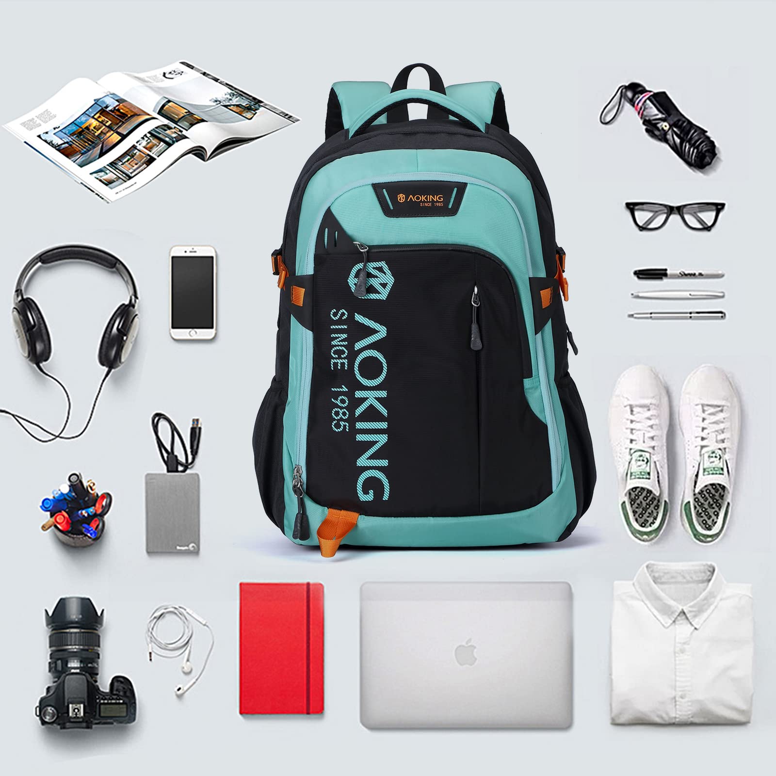 Aoking, serie SN57605, zaino per la scuola, zaino da città e da lavoro, 30 litri, per laptop fino a 17", impermeabile, Opzione (SN57605-7B): sistema elastico e a molla