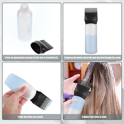 Miniatura 10 de Pimoys Botella aplicadora de aceite para el cabello, 6 onzas, paquete de 2 aplicadores de peine de raíz, cepillo aplicador de aceite de tinte para