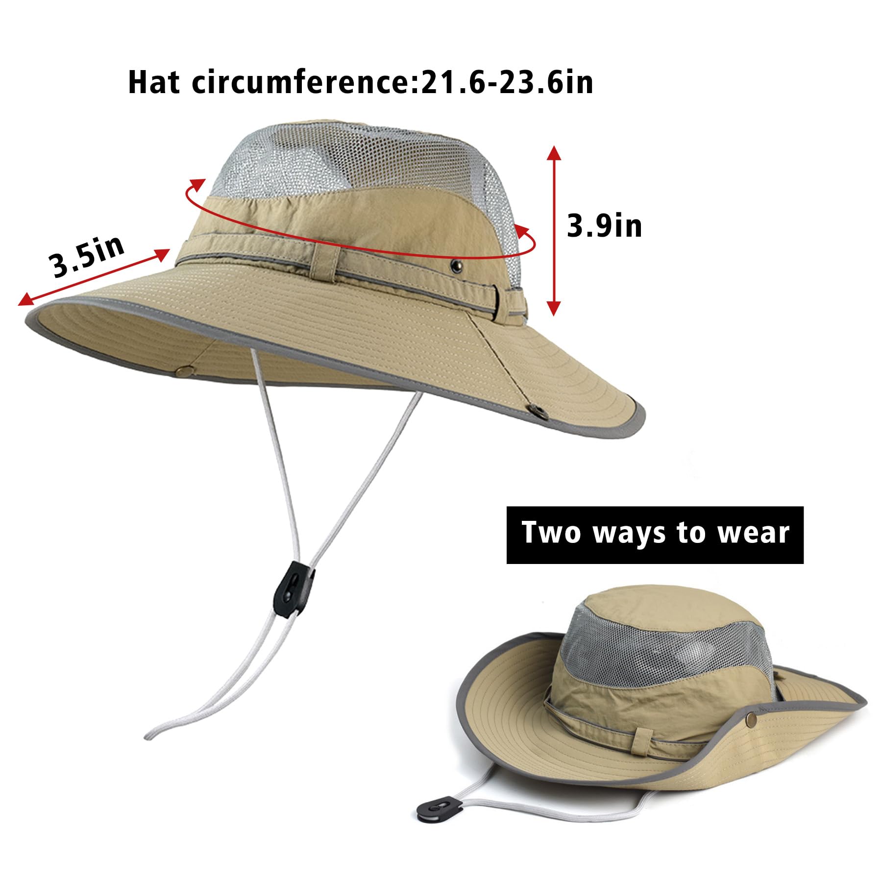Feng Shui， Sombrero de Sol de ala Ancha para Mujer – Protección UV al Aire Libre Pesca Senderismo – Sombrero de Cubo Transpirable Impermeable de Secado rápido para Viajes de Verano