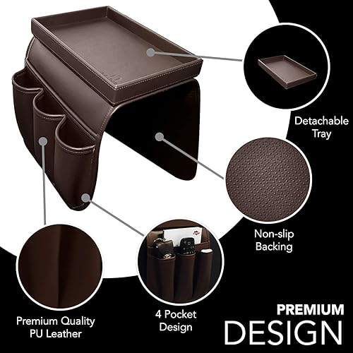Miniatura 3 de U NEATOPA Soporte para sofá con control remoto, organizador de piel sintética con bandeja desmontable para sillas reclinables con 4 ranuras, 1