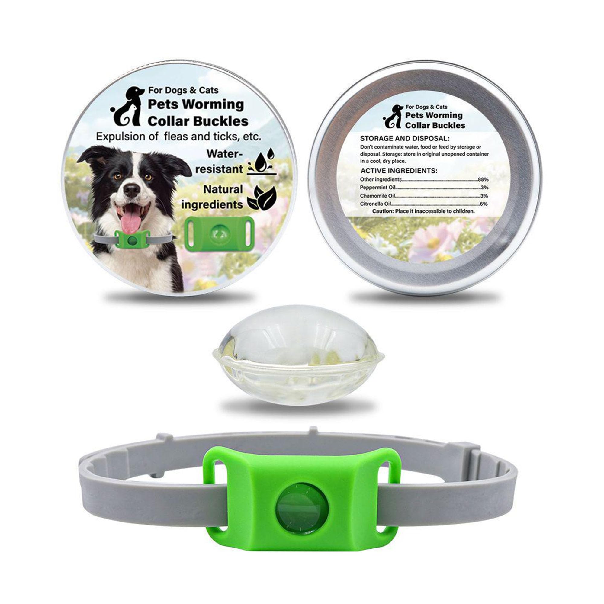 Collar antiparasitario Ajustable para Perros. Elimina pulgas, garrapatas, piojos. Aceites Esenciales 100% Naturales. Ideal Tallas Grande, Mediano, pequeño. Incluye 2 cápsulas Recambio
