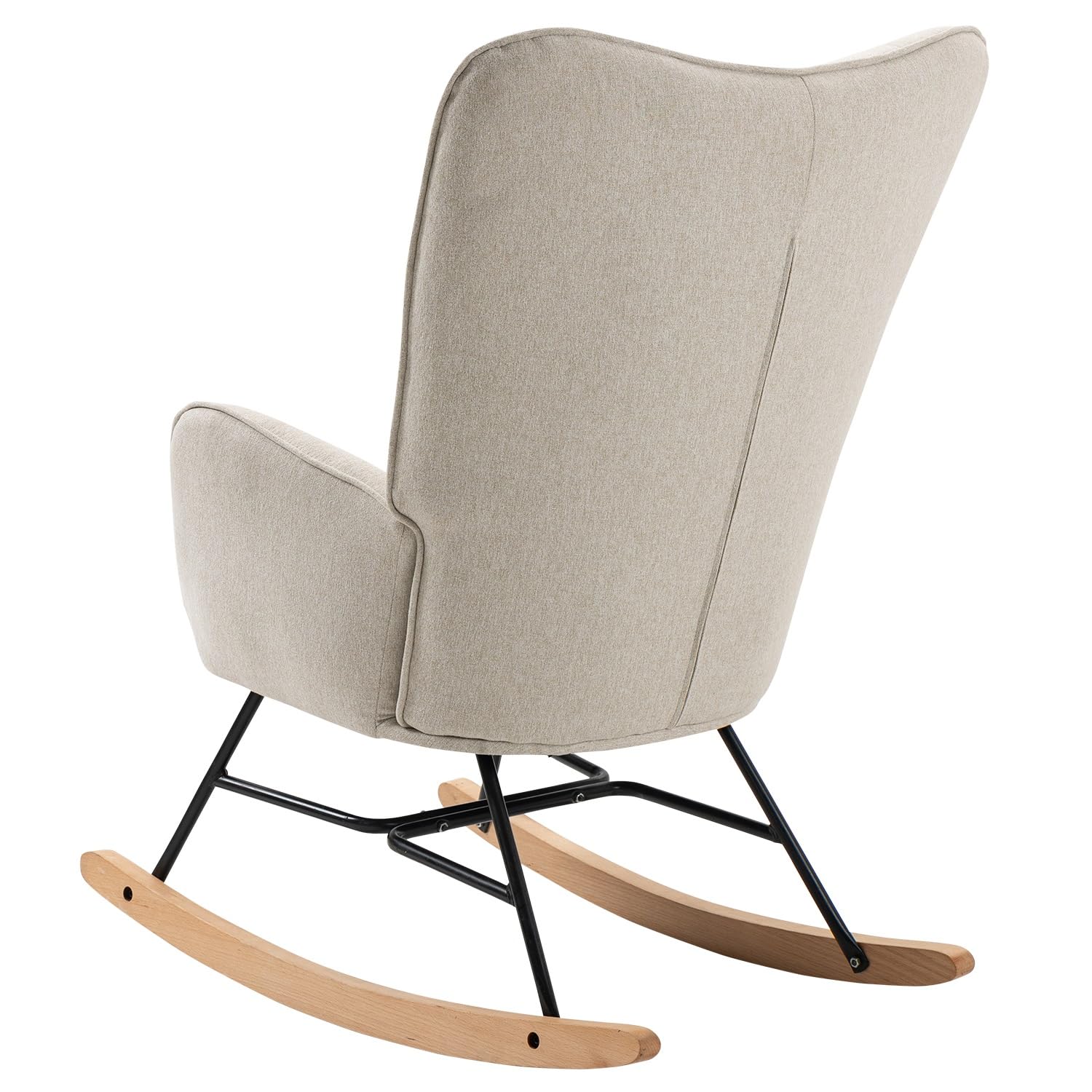MEUBLE COSY Fauteuil à Bascule de Jardin, Chaise de Détente pour Terrasse et Balcon Couverts, Design Scandinave avec Pieds Bois et Métal, Tissu Non Imperméable
