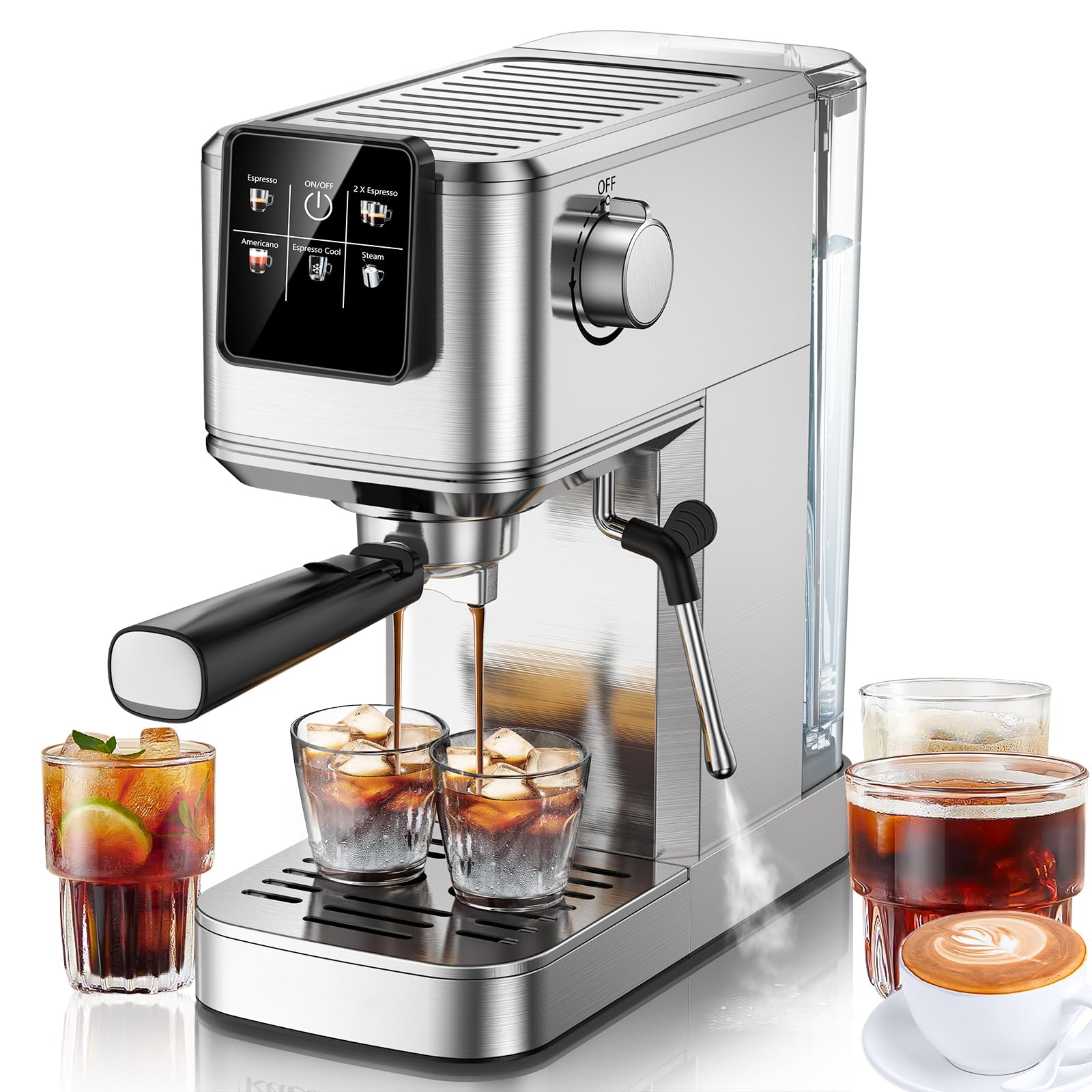 KEENSTAR Espresso Machine 20 Bar Coffe Maker with Rapid Cold Brew, Compact Espresso Maker for Hot and Cold Cappuccino, Latte, Stainless Steel Coffee Machines with 1200ml Removable Water Tank - 1