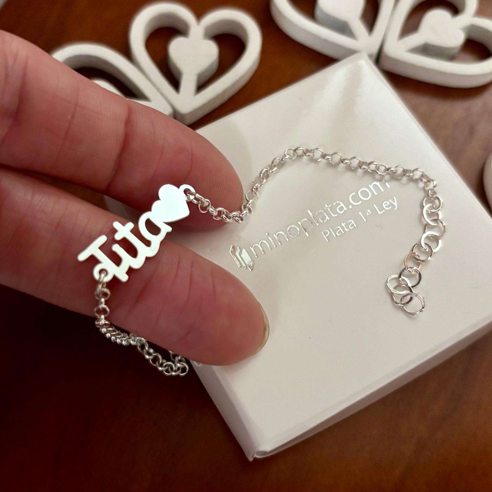 Pulsera Tita con Corazón, Plata de Ley 925, Cadena Rolo 17 cm, Regalo para Tías