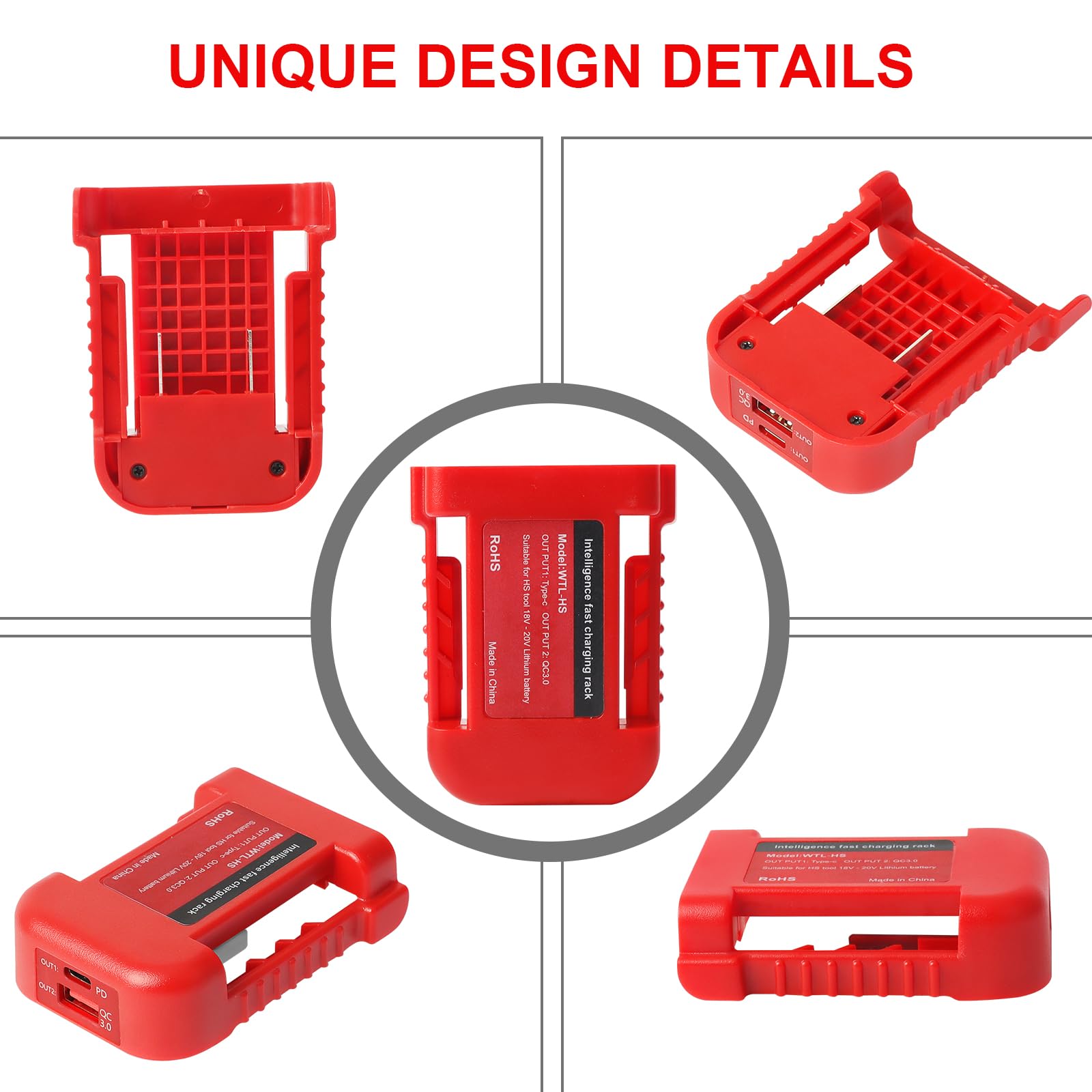 QUPERR 2 szt. Adapter USB kompatybilny z Einhell Power X-Change 18V | Podwójny port USB i USB-C z szybkim ładowaniem, kompatybilny z akumulatorami Einhell Power X-Change 18V