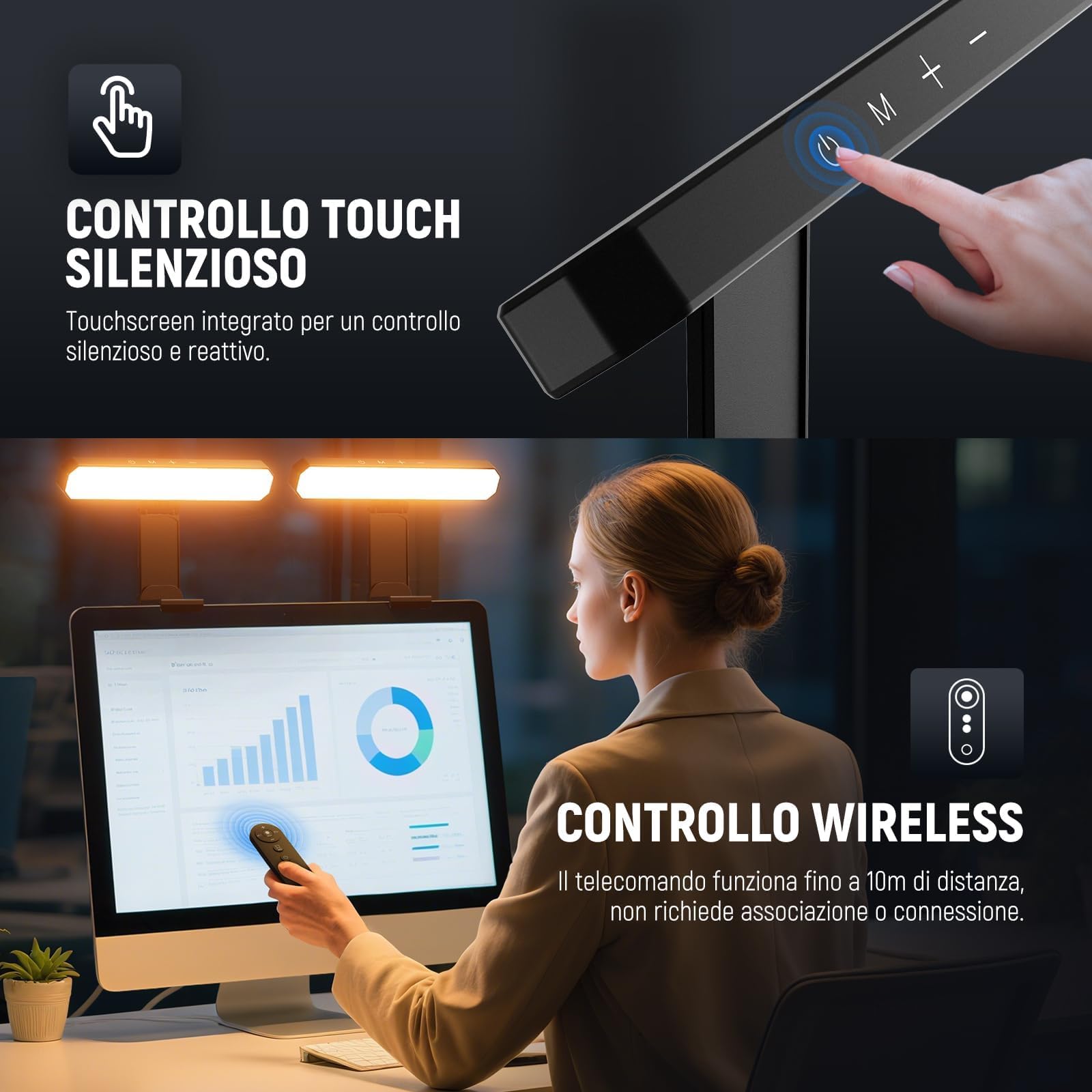 NEEWER BASICS 12W Barra Luce Monitor e Stand (2pz), Lampada Scrivania LED per Casa Ufficio Videoconferenza Computer Laptop Webcam Zoom Streaming, Bicolore Dimmerabile, Telecomando/Controllo Touch, L10