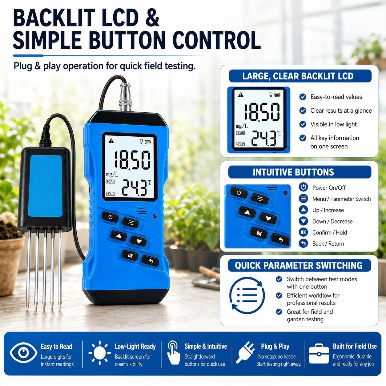 Kit d'Analyse de Sol Agricole, Détecteur de Sol Portable