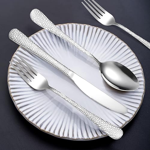 Miniatura 431 de A·HOUSEWARE - Juego de cubiertos iridiscentes con diseño hueco, 20 piezas, acero inoxidable, incluye tenedores, cucharas, cuchillos, utensilios