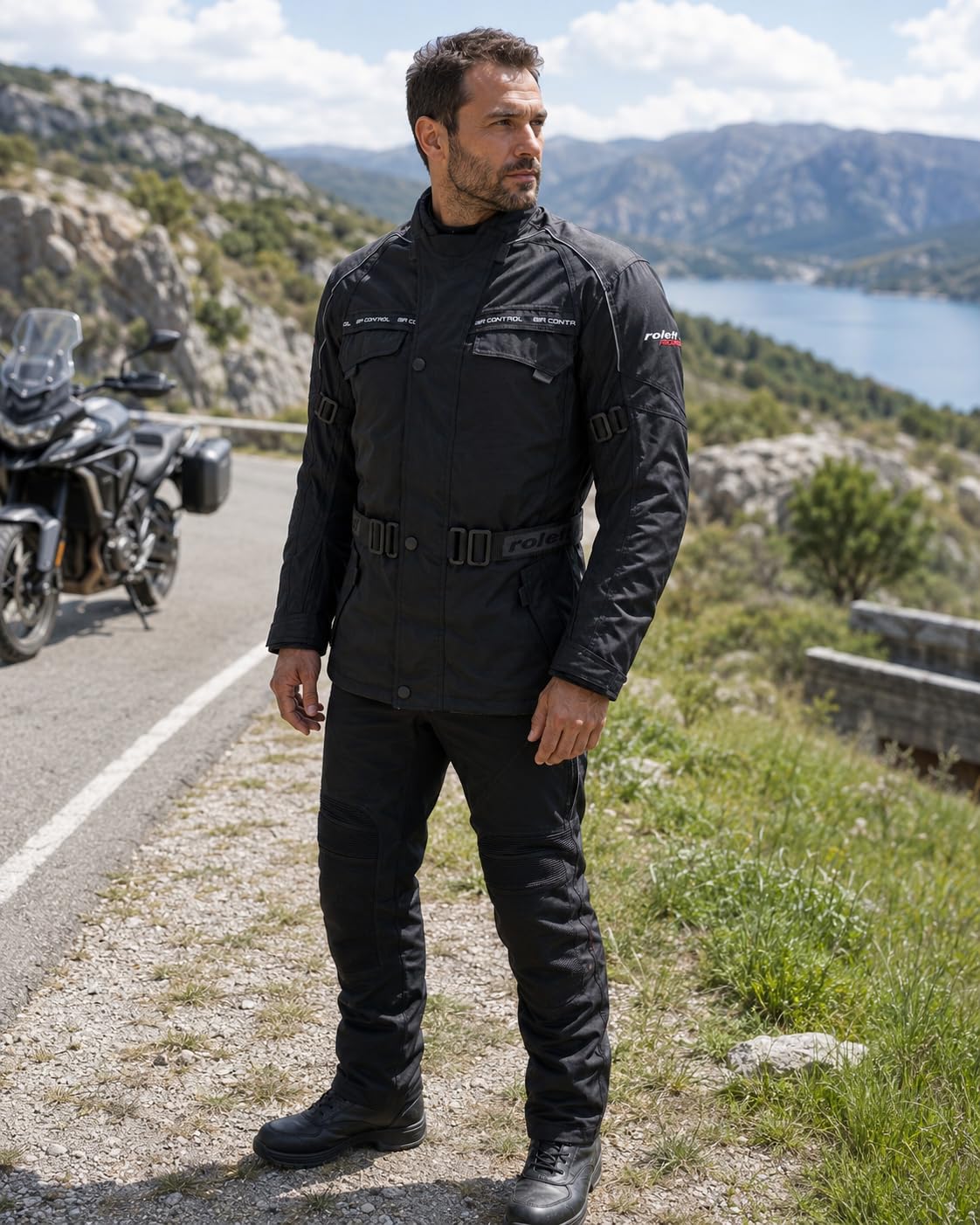 ROLEFF RO700 Motorradjacke mit Protektoren, Thermofutter, Klimamembrane & Belüftungssystem für Sommer und Winter, schwarz