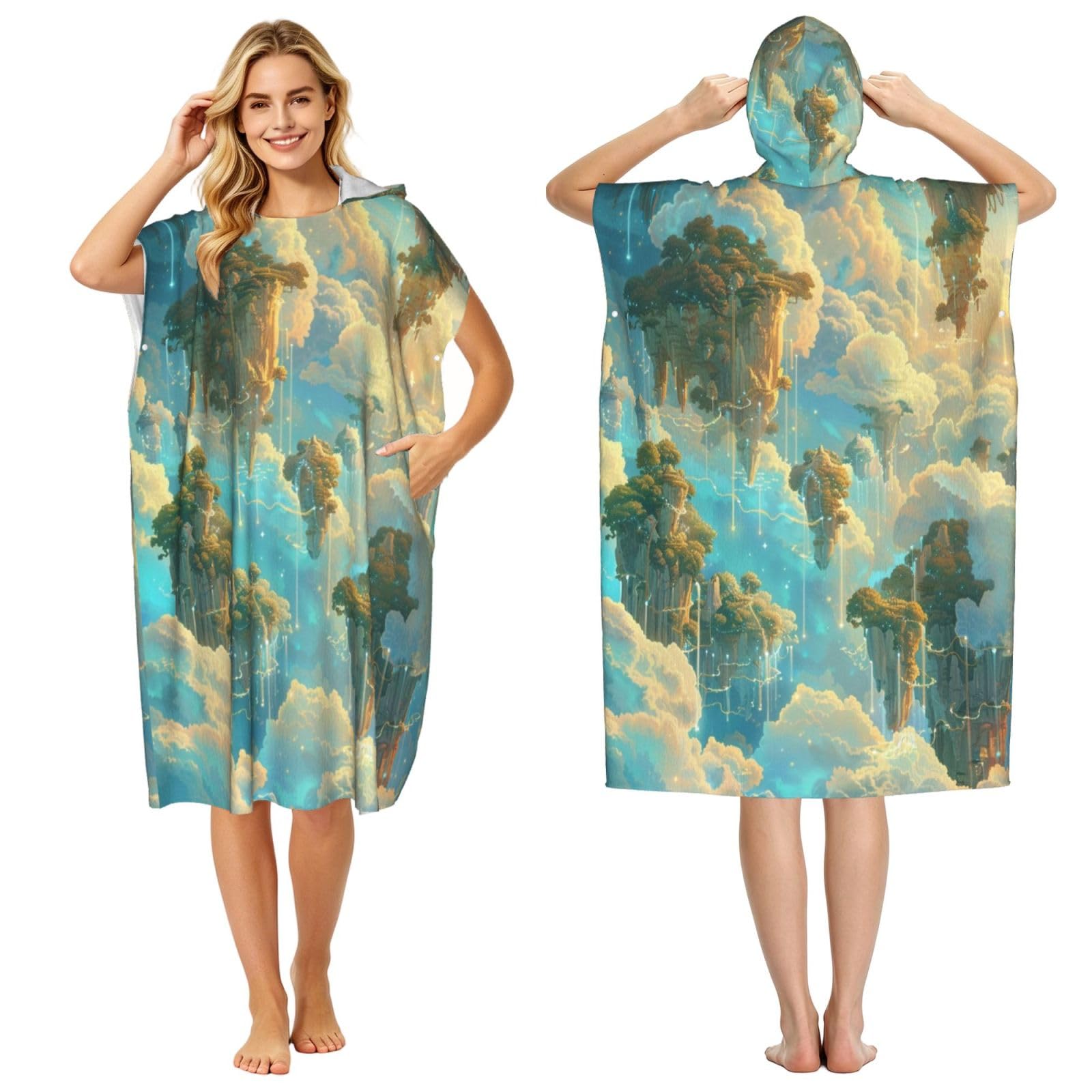 DTHKJNLSF Cloud Adult Hooded Beach Poncho Towel
