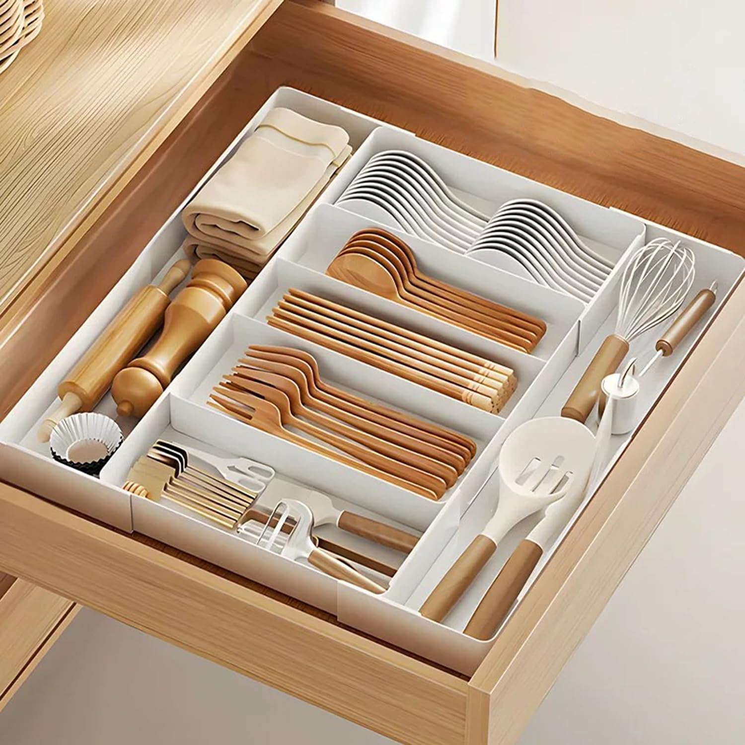 Amazon｜カトラリーケース 4面伸縮 カトラリー収納ボックス 大容量