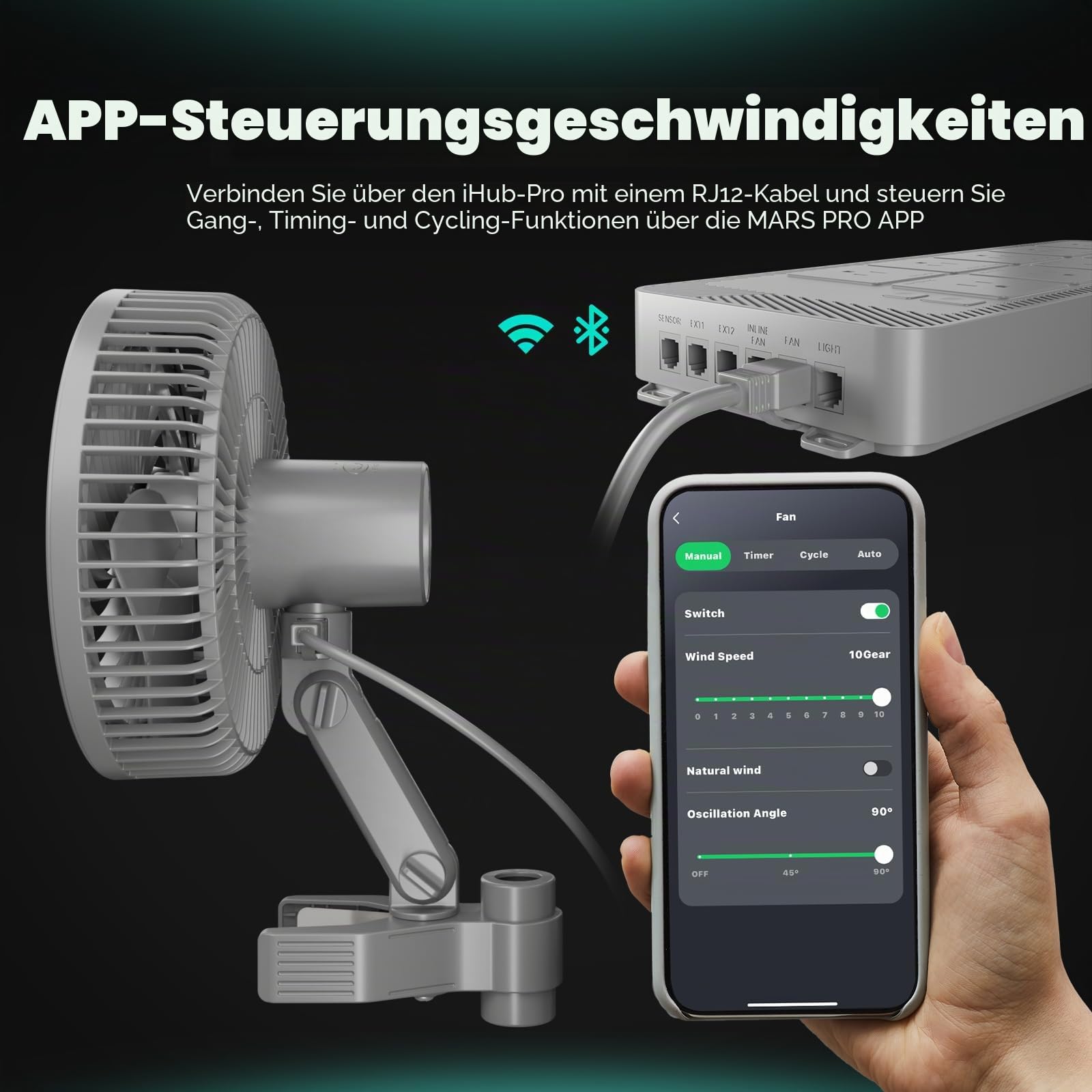 MARS HYDRO M6 Grow Ventilator Oszillierend，10 Windstufen，APP/WiFi Steuerung über iHub oder iControl Clip Ventilator Growbox Growzelt ，32DBA Leiser Lüfter für Umluft und Kühlung im Indoor Grow