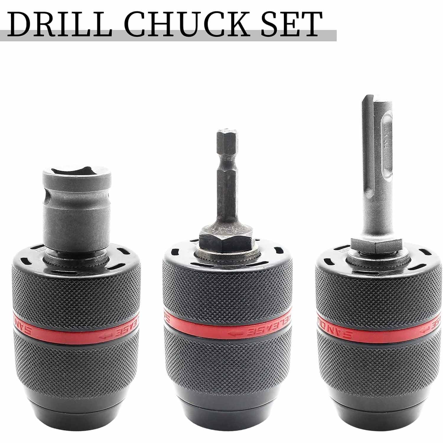 UPTODATETOOLS 13mm Keyless Metal Drill Chuck, with SDS-Plus Shank 1/4 Inch Hex Shank 1/2 Inch Impact Wrench Adapter - Image 4 thumbnail