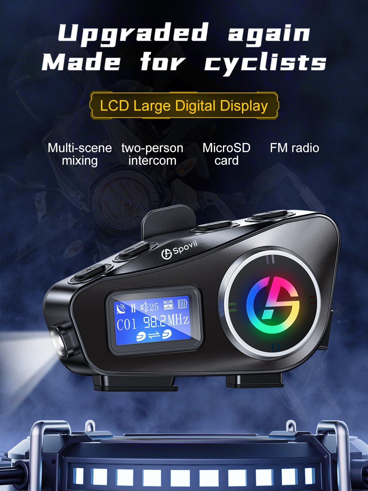 C1 Interfono Bluetooth per Casco Moto, Interfono Moto 500m con Condivisione Musica, Radio FM, Slot Micro SD, Batteria 1000mAh - Compatibile con Diversi Tipi di Casco