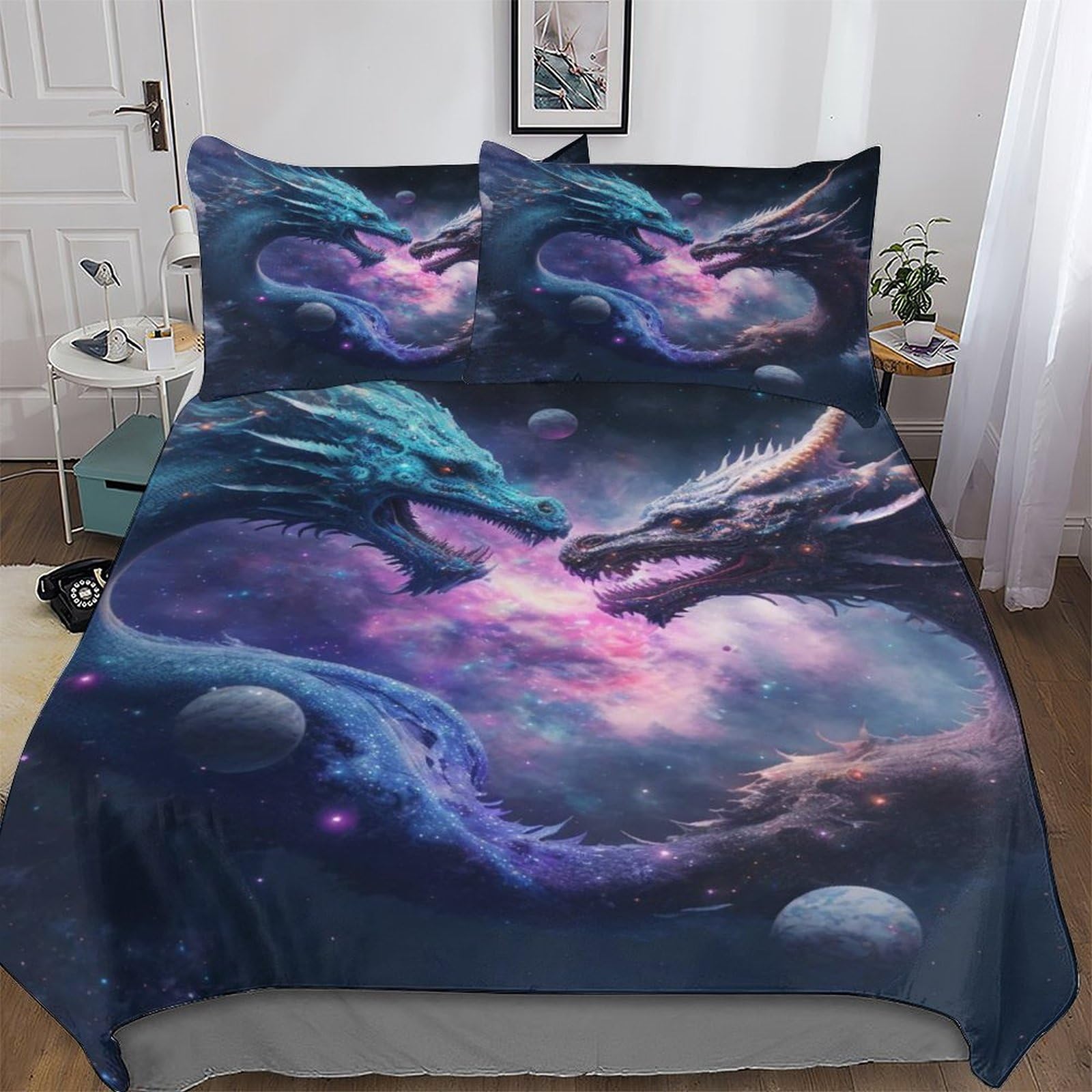 Dragon Duvet Cover Set with Pillowcases Printed Bedding Set Comforter Cover 2 Pieces Soft Microfiber Quilt Cover Single(135x200cm)