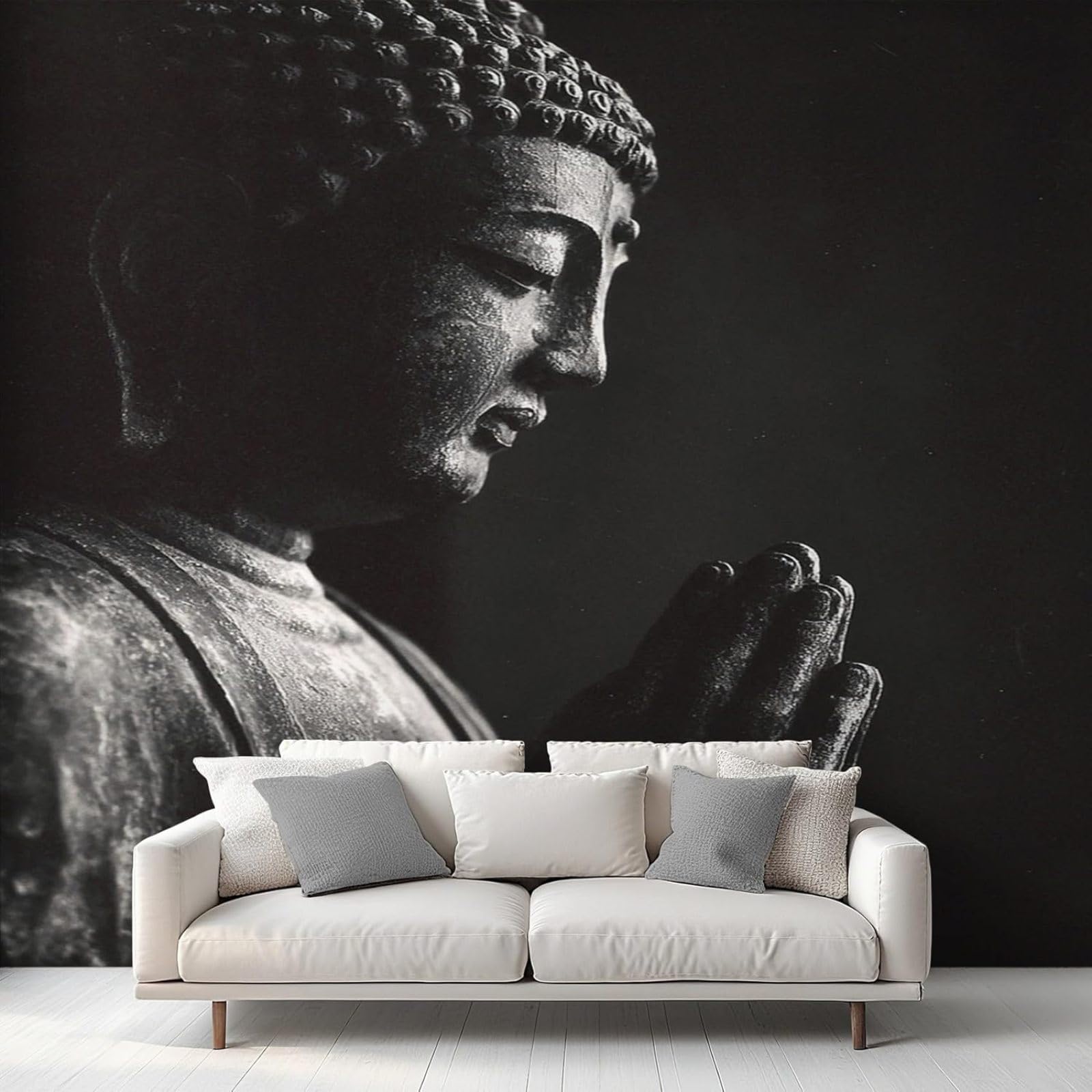 Carta da parati per meditazione, nera e grigia, per camera da letto, con foto di Buddha asiatico, per soggiorno, in tessuto non tessuto, decorazione murale, 300 cm x 210 cm